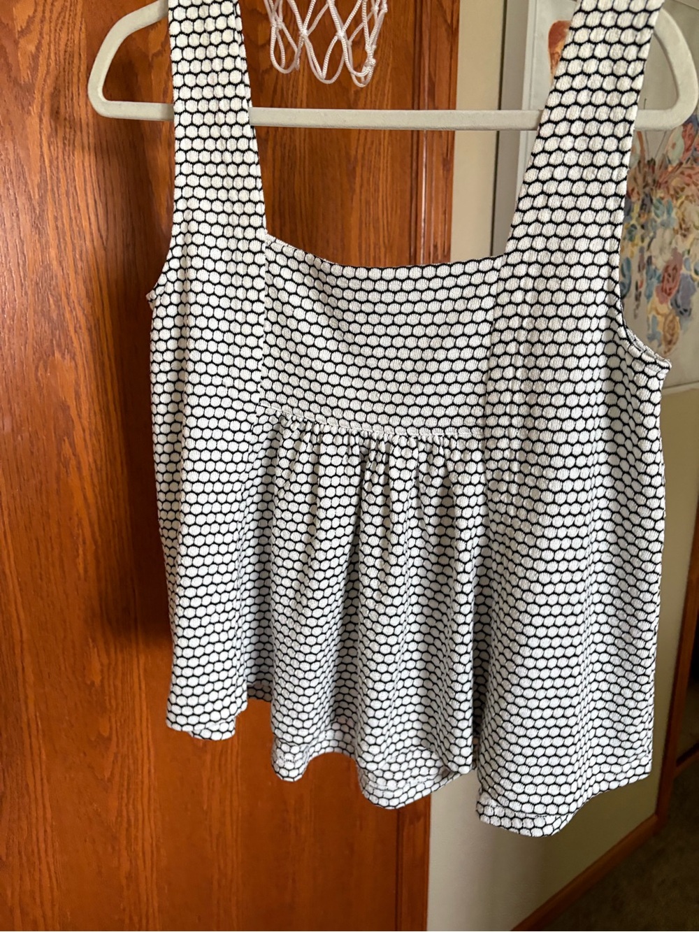 Liverpool Black and White Polka Dot Square-Neck Tank